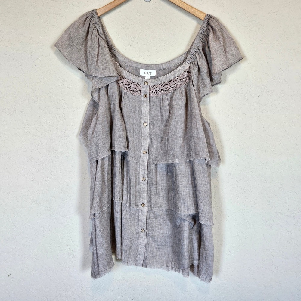 Oddy Brown Ruffle Tiered Tunic Top Plus Size 3x Boho Chic Fairy Neutral